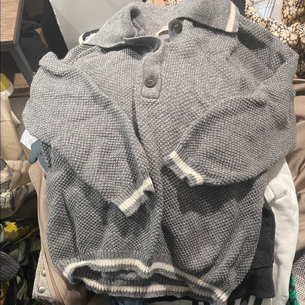 Gray  Sweater with White Accents